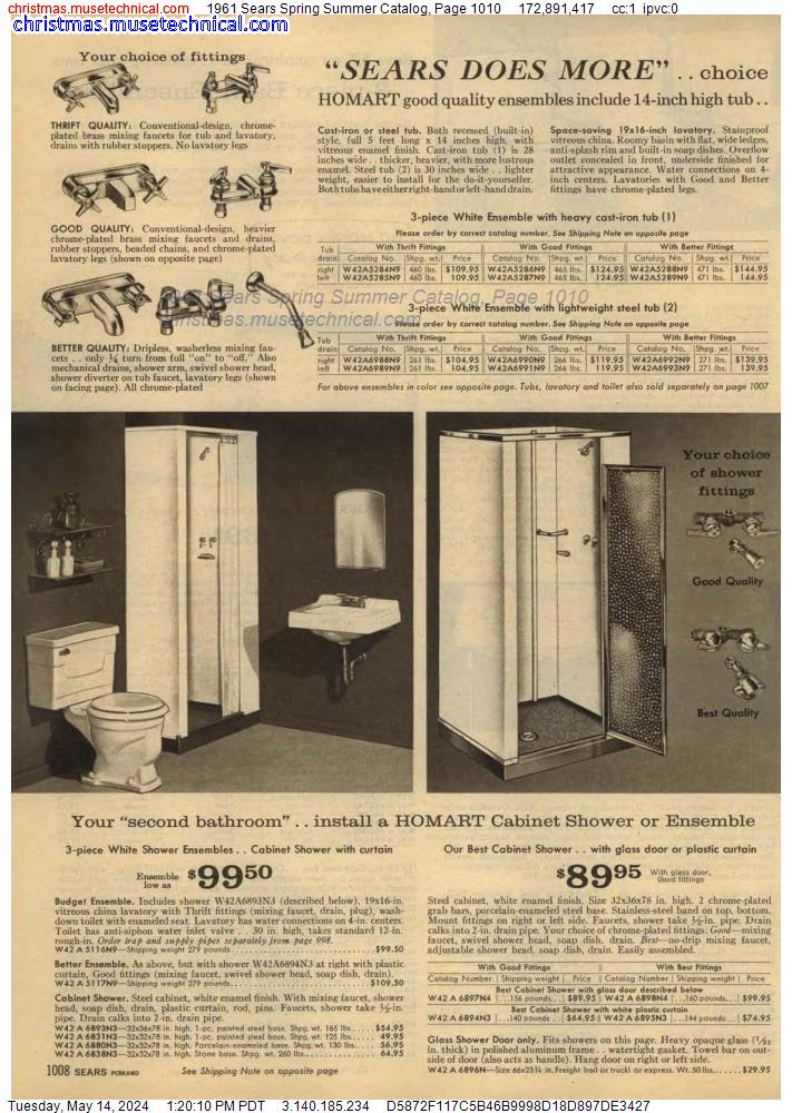 1961 Sears Spring Summer Catalog, Page 1010