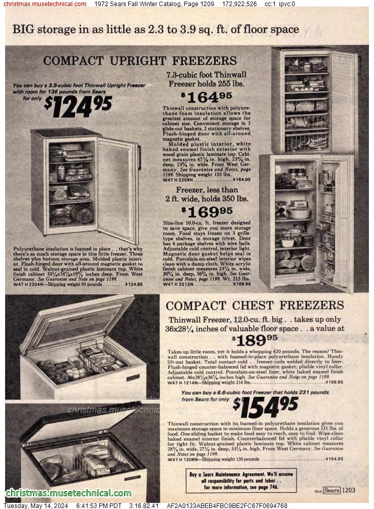 1972 Sears Fall Winter Catalog, Page 1209