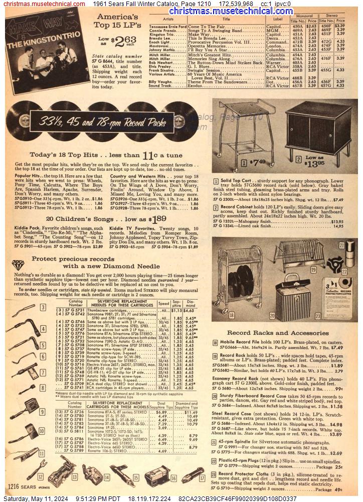 1961 Sears Fall Winter Catalog, Page 1210