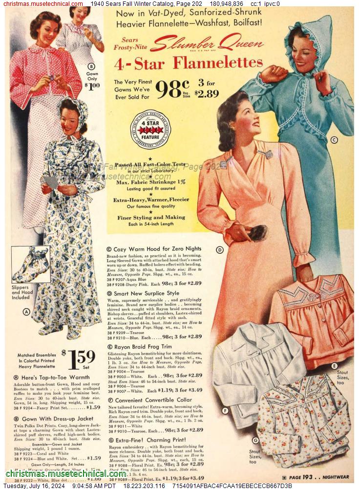 1940 Sears Fall Winter Catalog, Page 202