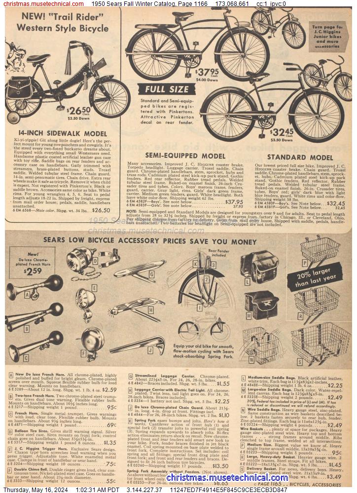 1950 Sears Fall Winter Catalog, Page 1166