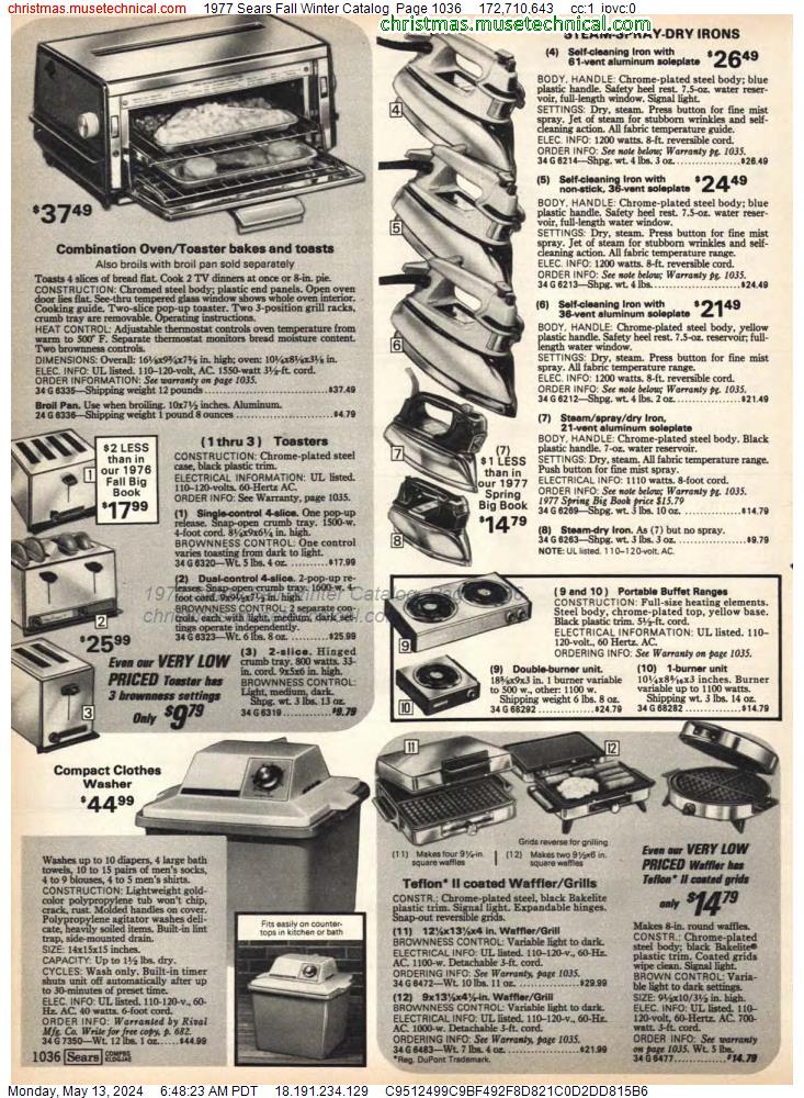 1977 Sears Fall Winter Catalog, Page 1036