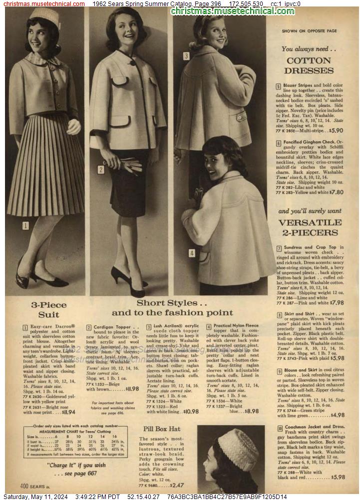 1962 Sears Spring Summer Catalog, Page 396