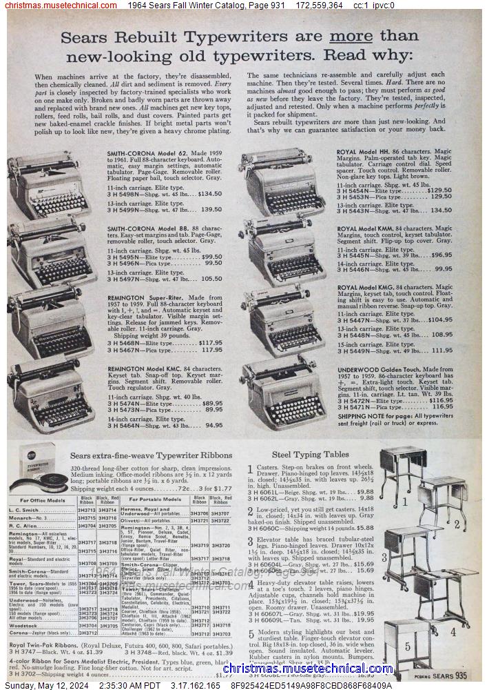 1964 Sears Fall Winter Catalog, Page 931