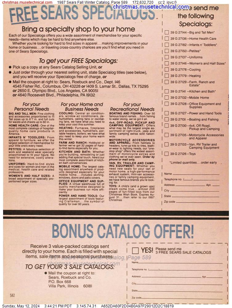 1987 Sears Fall Winter Catalog, Page 589