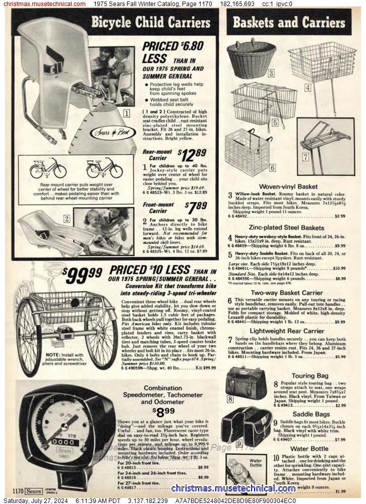 1975 Sears Fall Winter Catalog, Page 1170