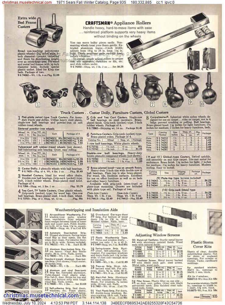 1971 Sears Fall Winter Catalog, Page 935