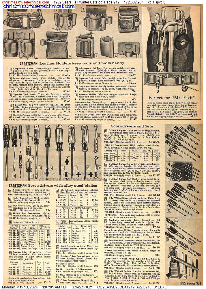 1962 Sears Fall Winter Catalog, Page 919