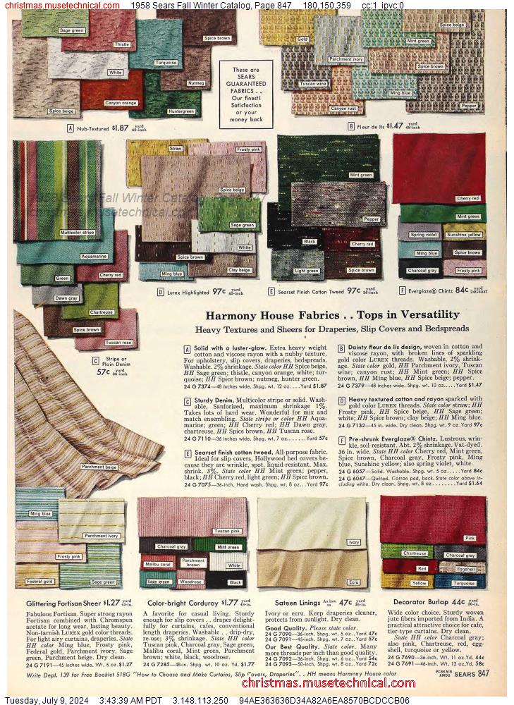 1958 Sears Fall Winter Catalog, Page 847