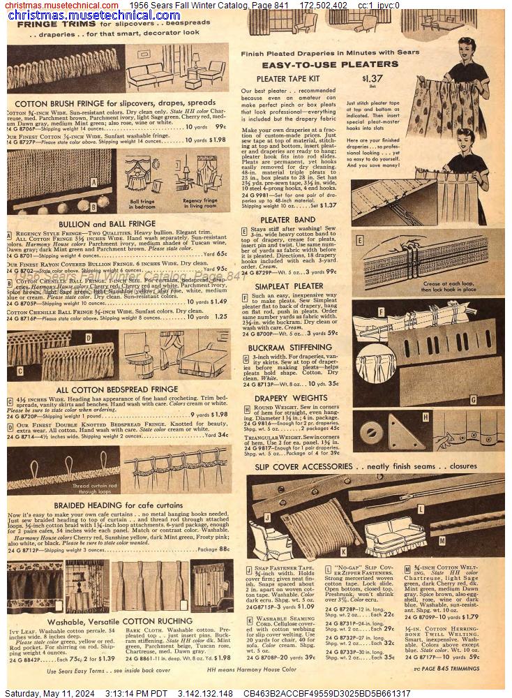 1956 Sears Fall Winter Catalog, Page 841