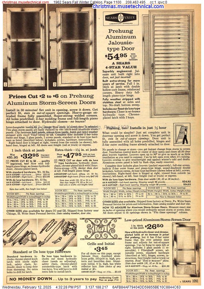 1962 Sears Fall Winter Catalog, Page 1100