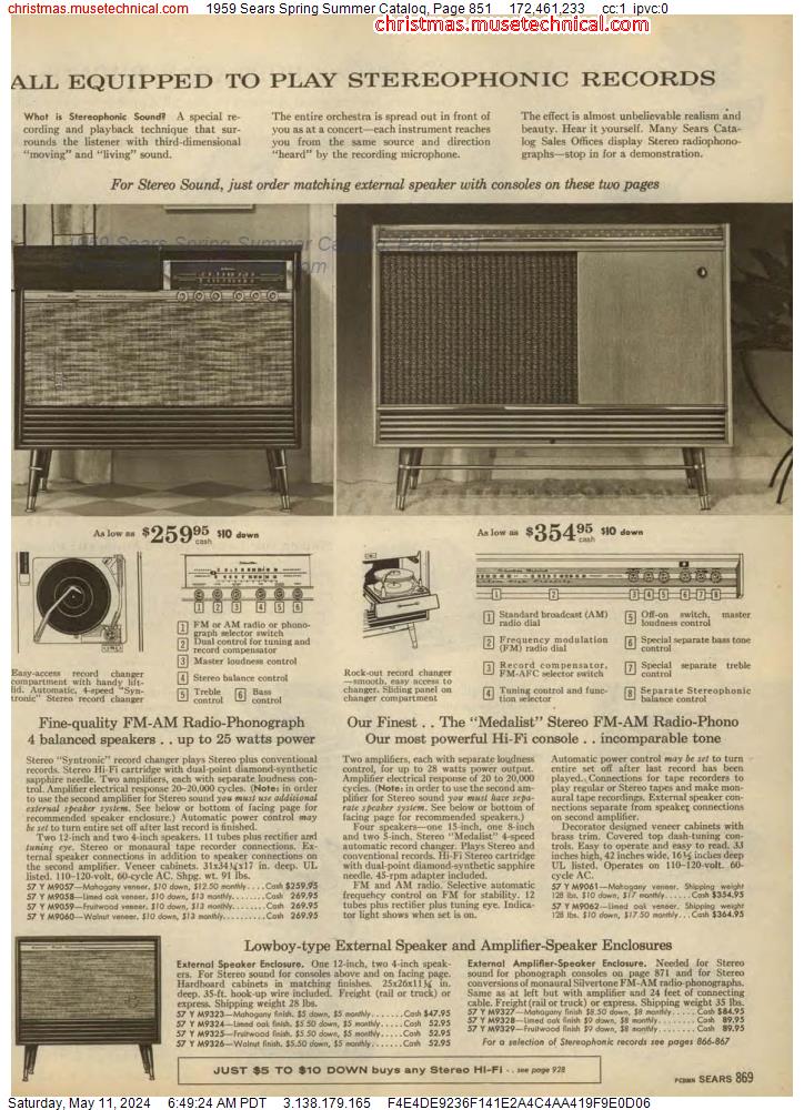 1959 Sears Spring Summer Catalog, Page 851