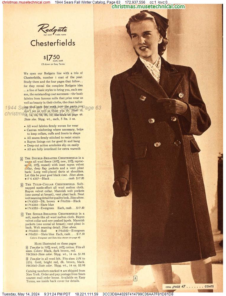 1944 Sears Fall Winter Catalog, Page 63