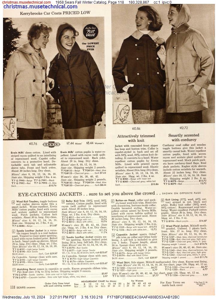 1958 Sears Fall Winter Catalog, Page 118