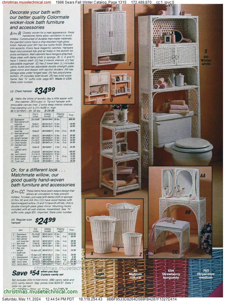 1986 Sears Fall Winter Catalog, Page 1315