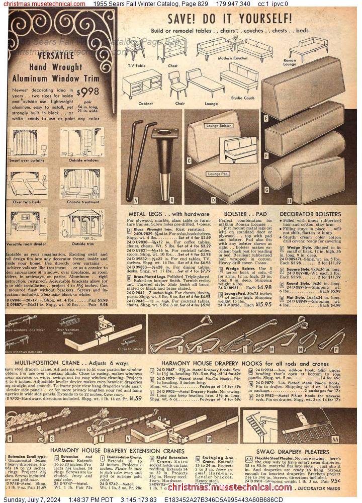1955 Sears Fall Winter Catalog, Page 829