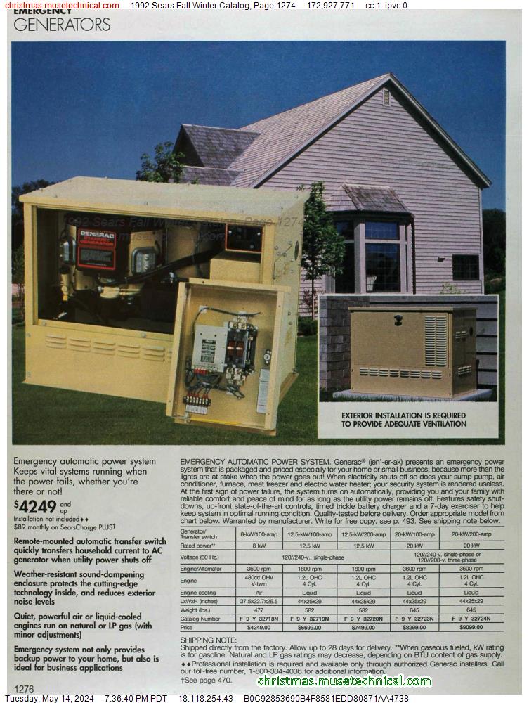 1992 Sears Fall Winter Catalog, Page 1274
