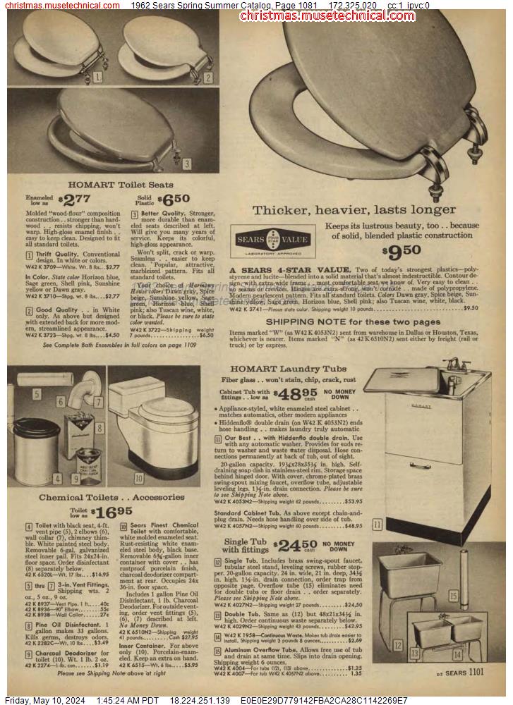1962 Sears Spring Summer Catalog, Page 1081