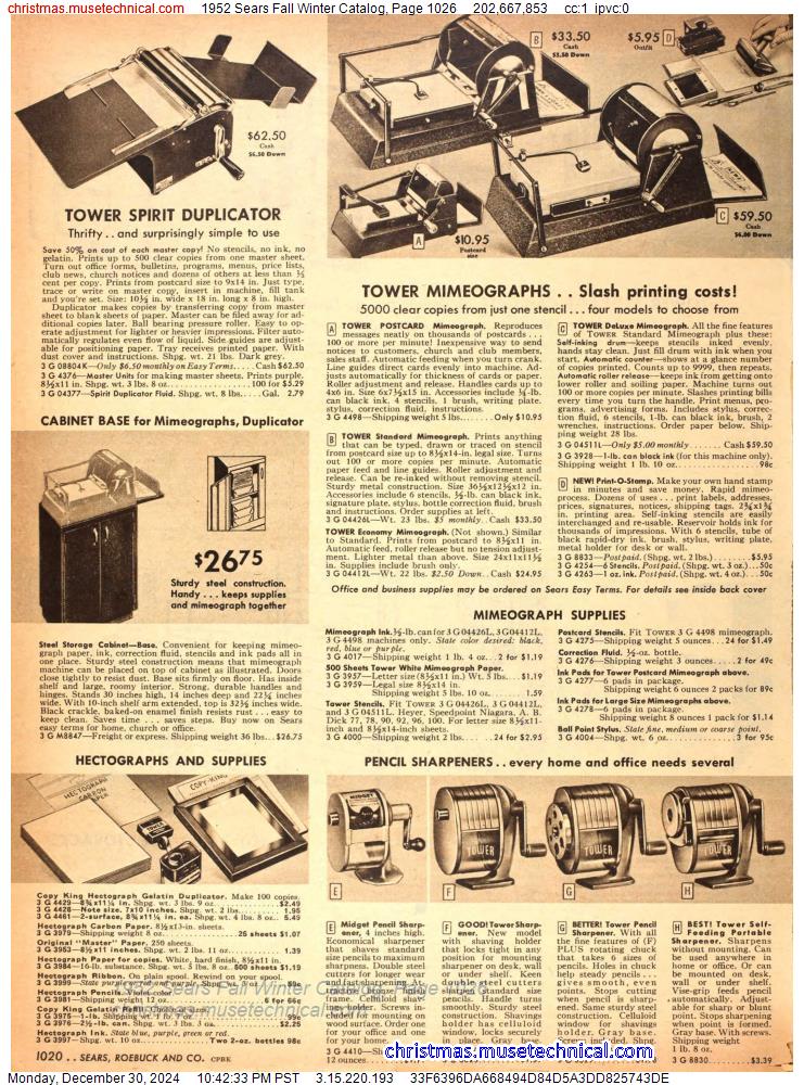 1952 Sears Fall Winter Catalog, Page 1026