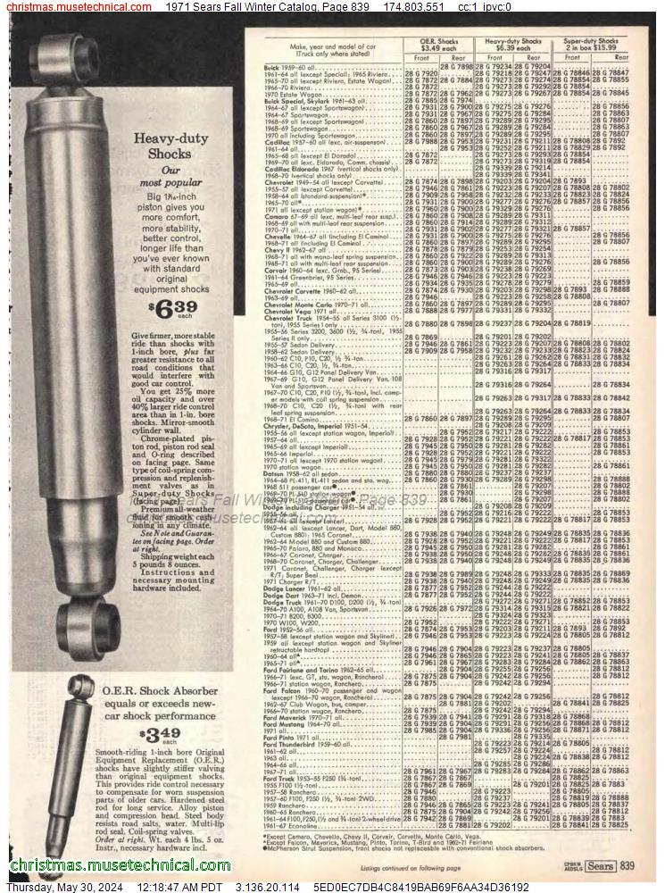 1971 Sears Fall Winter Catalog, Page 839
