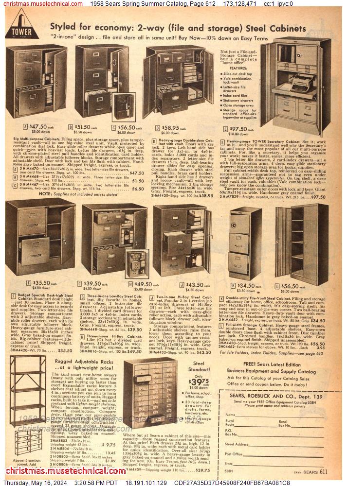 1958 Sears Spring Summer Catalog, Page 612