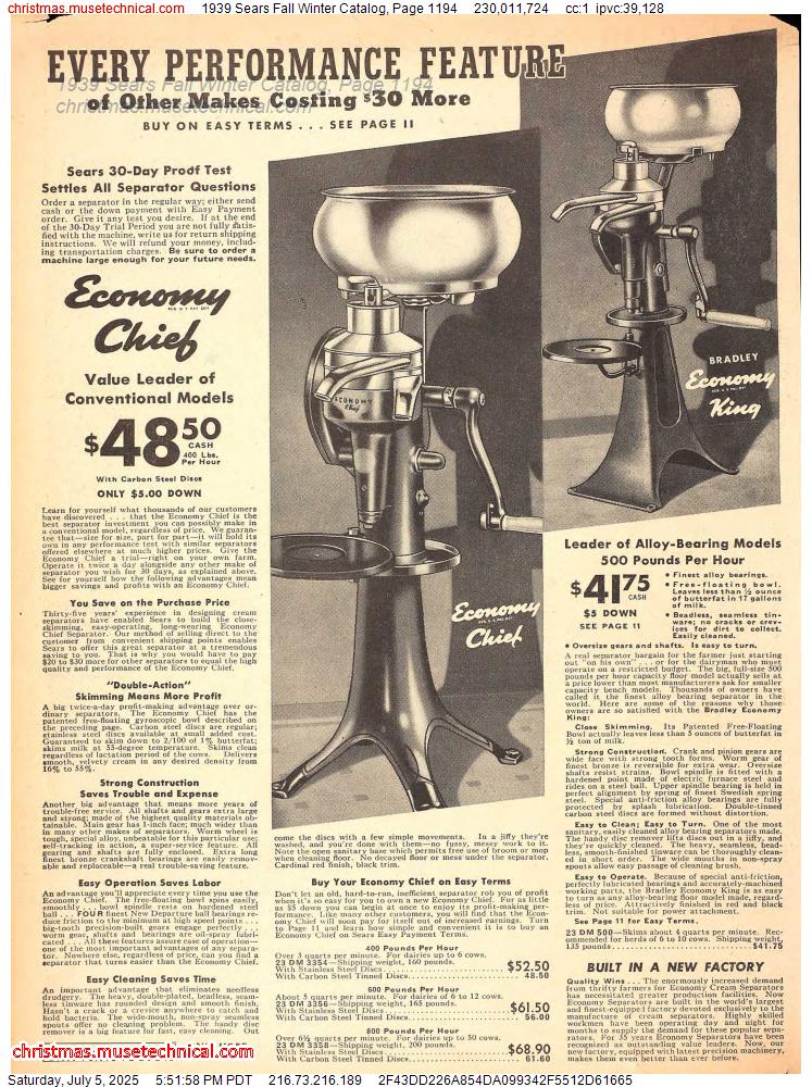 1939 Sears Fall Winter Catalog, Page 1194