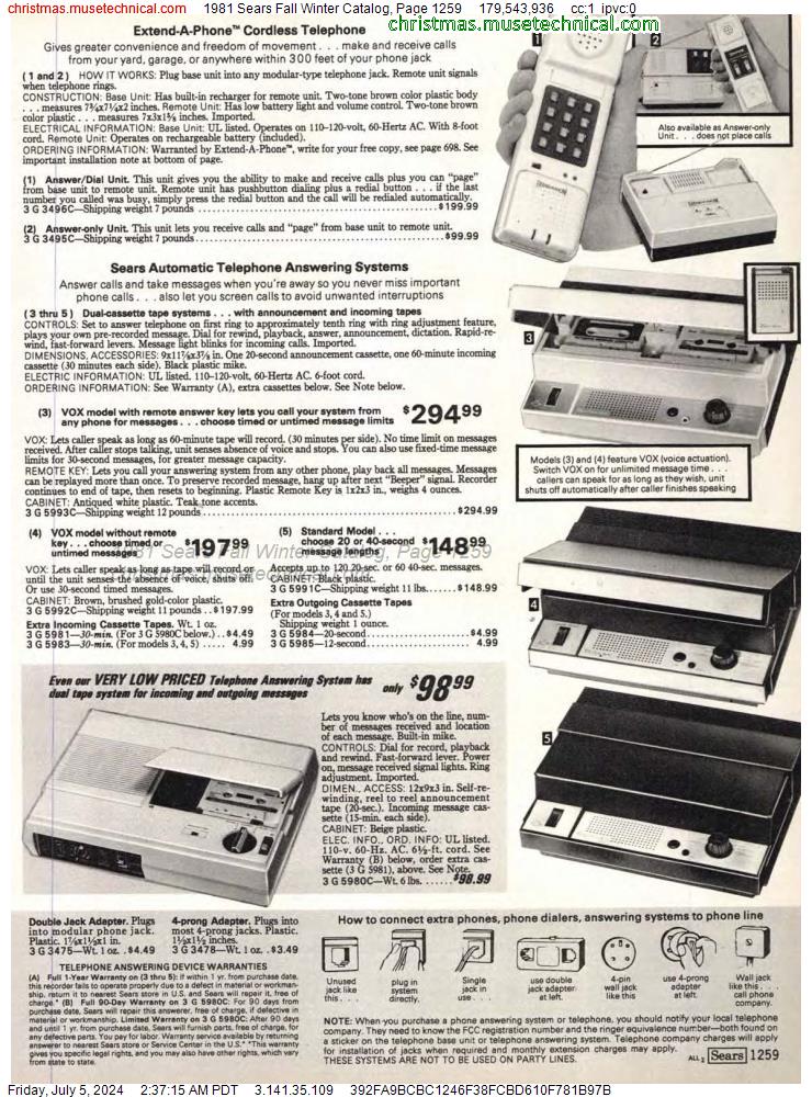 1981 Sears Fall Winter Catalog, Page 1259