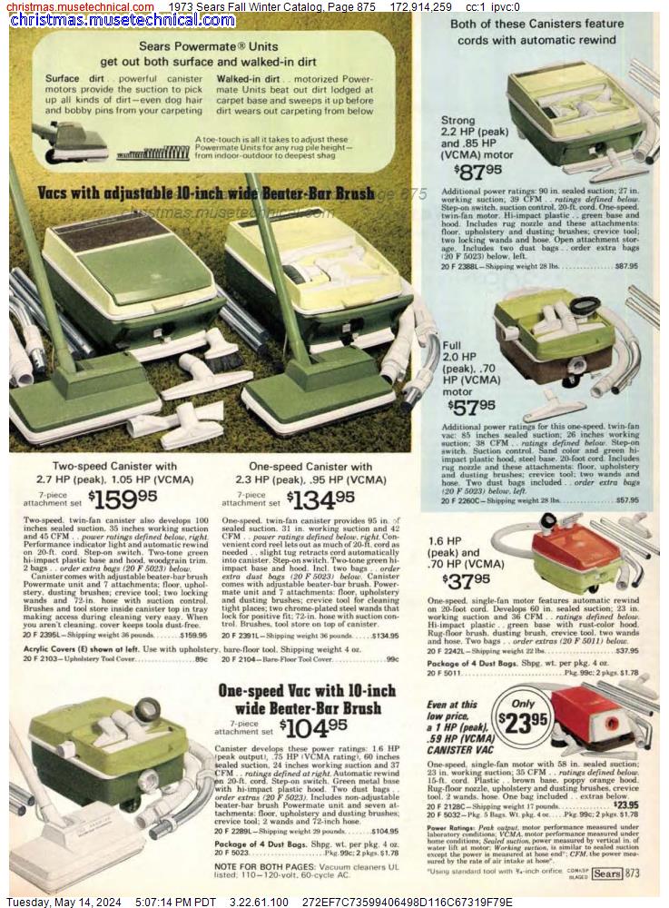 1973 Sears Fall Winter Catalog, Page 875