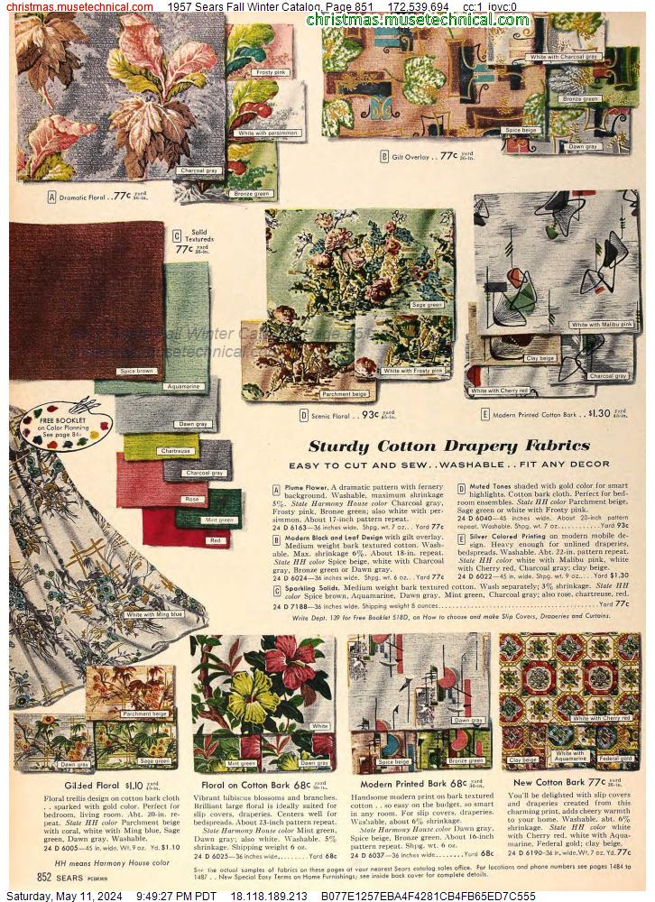 1957 Sears Fall Winter Catalog, Page 851