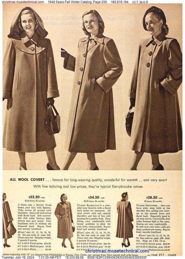 1948 Sears Fall Winter Catalog, Page 209