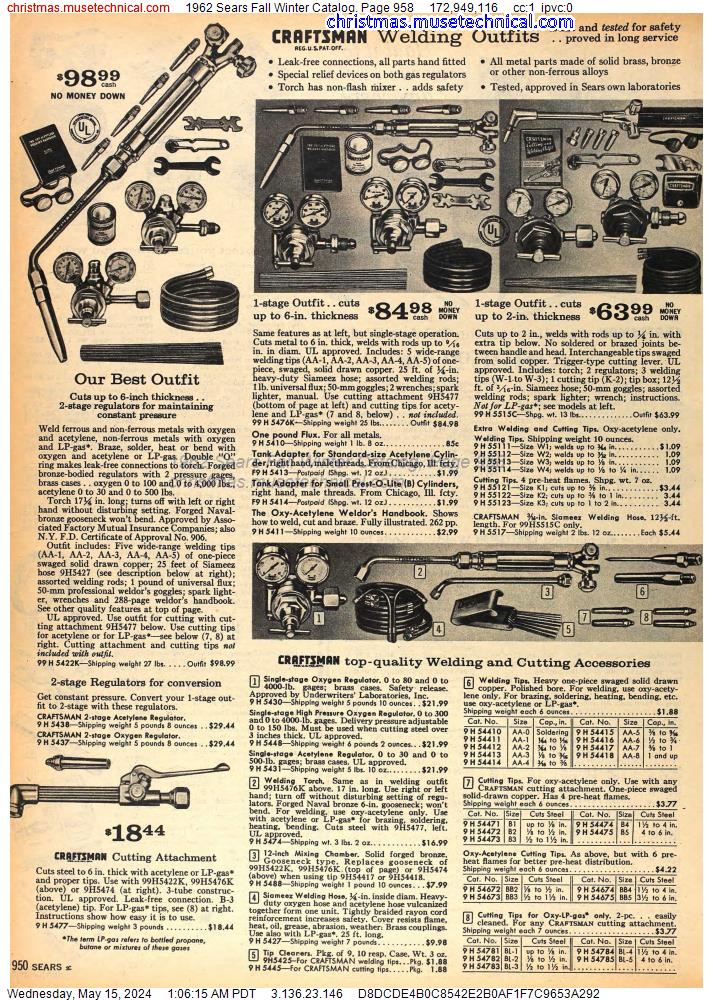 1962 Sears Fall Winter Catalog, Page 958