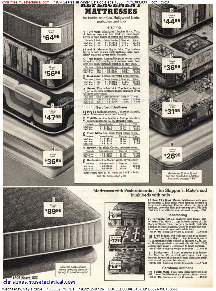 1974 Sears Fall Winter Catalog, Page 1306