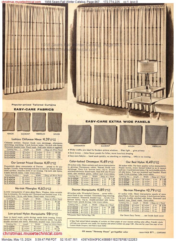 1956 Sears Fall Winter Catalog, Page 867