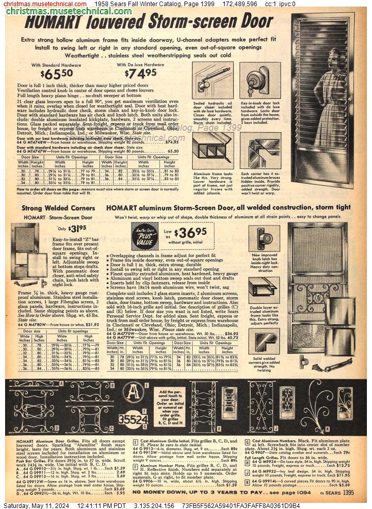1958 Sears Fall Winter Catalog, Page 1399