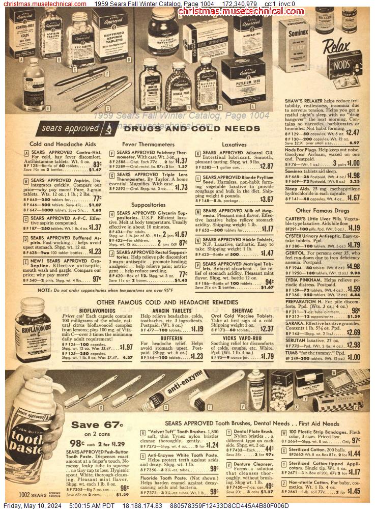 1959 Sears Fall Winter Catalog, Page 1004