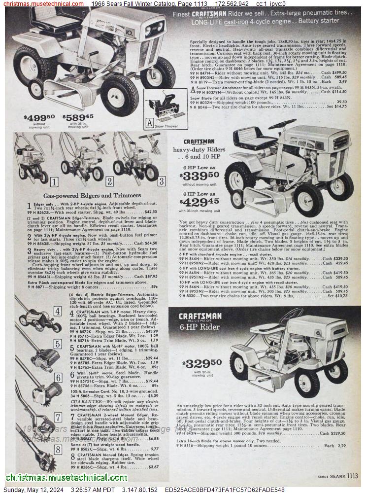 1966 Sears Fall Winter Catalog, Page 1113