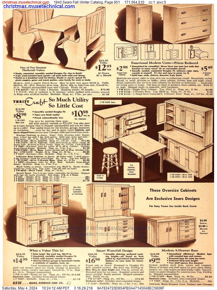 1940 Sears Fall Winter Catalog, Page 951