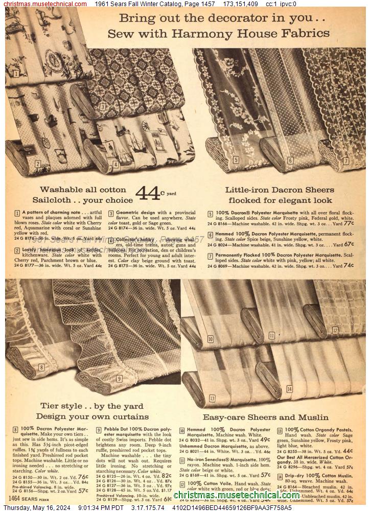 1961 Sears Fall Winter Catalog, Page 1457