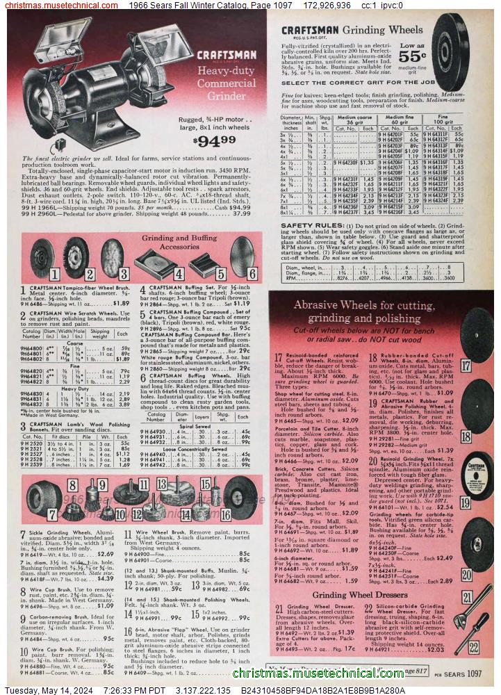 1966 Sears Fall Winter Catalog, Page 1097