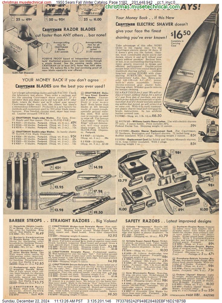 1950 Sears Fall Winter Catalog, Page 1182