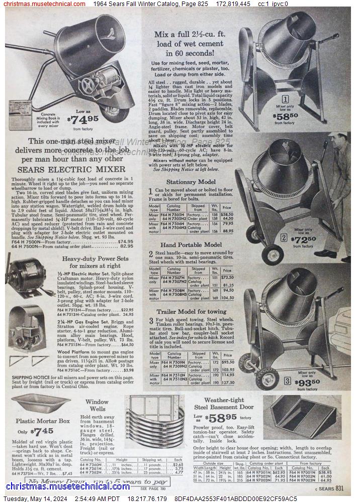 1964 Sears Fall Winter Catalog, Page 825