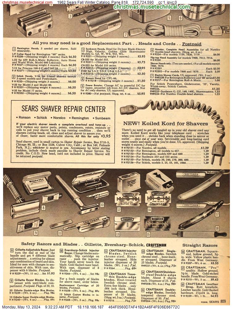 1962 Sears Fall Winter Catalog, Page 818