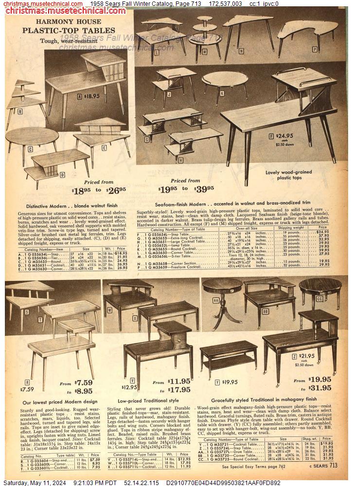 1958 Sears Fall Winter Catalog, Page 713