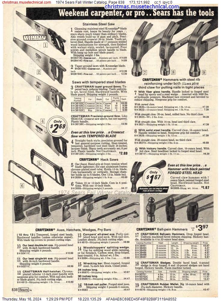 1974 Sears Fall Winter Catalog, Page 838