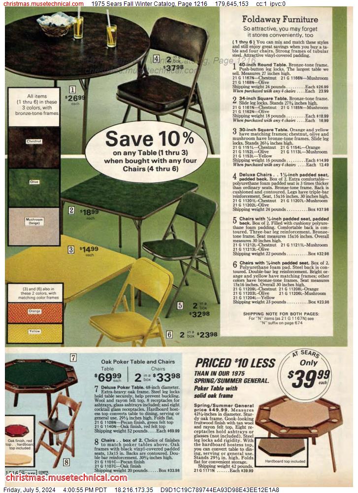 1975 Sears Fall Winter Catalog, Page 1216
