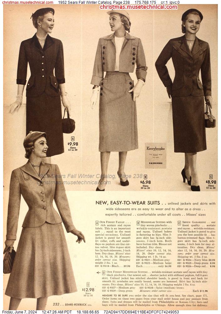 1952 Sears Fall Winter Catalog, Page 238