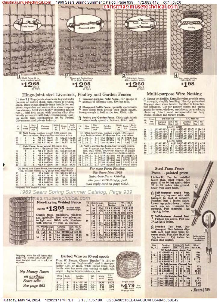 1969 Sears Spring Summer Catalog, Page 939
