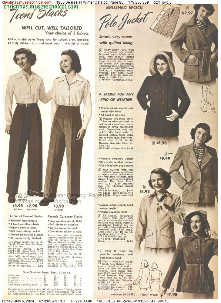 1950 Sears Fall Winter Catalog, Page 85