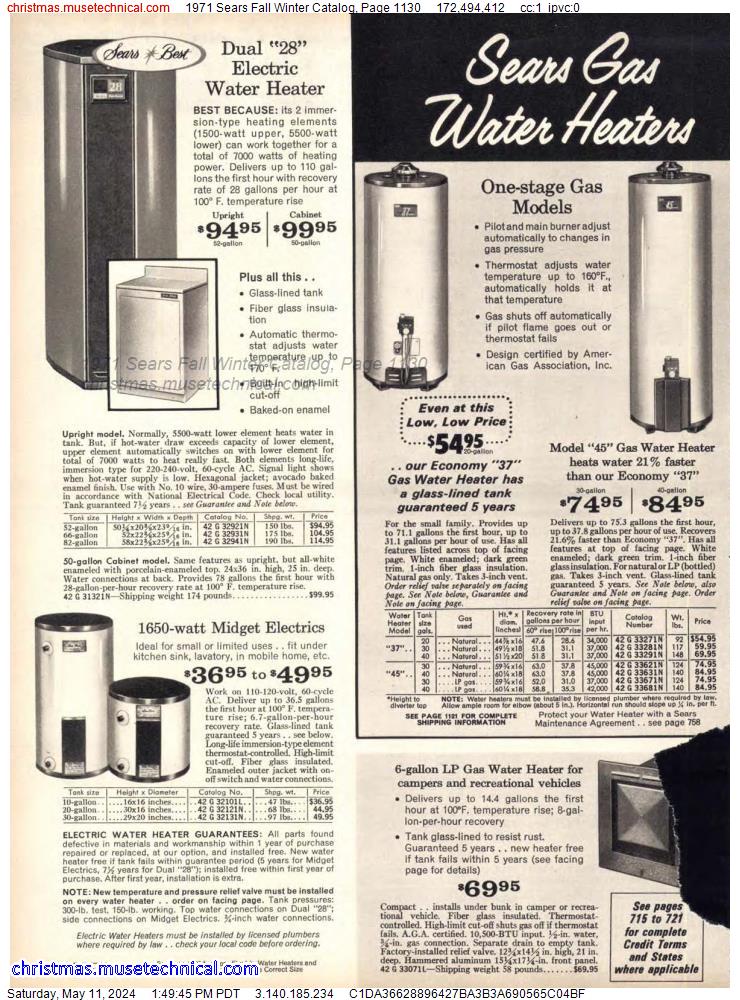 1971 Sears Fall Winter Catalog, Page 1130