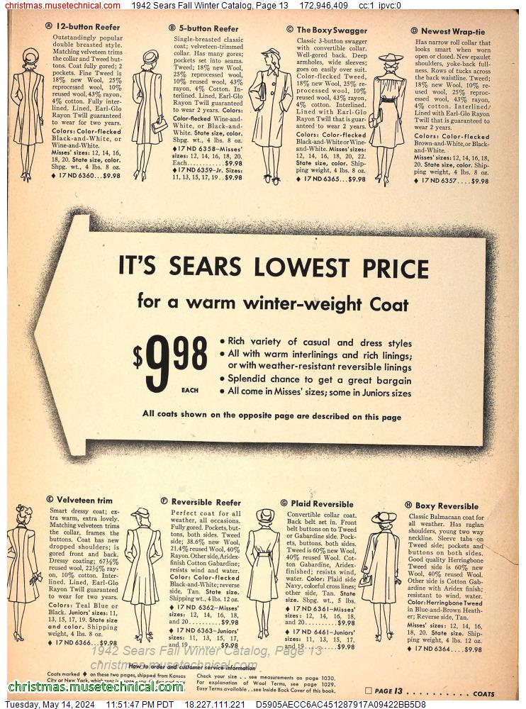 1942 Sears Fall Winter Catalog, Page 13